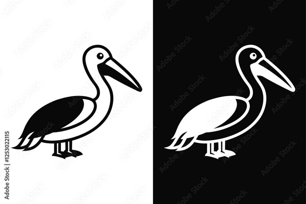 Fototapeta premium Download Pelican Silhouette Vector Icon Crisp Black & White.