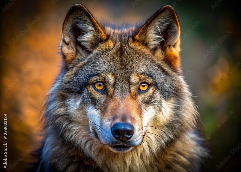 Intense Close-Up Wolf Portrait: Macro Photography of Wild Canine Intense Close-Up Wolf Portrait: Macro Photography of Wild Canine