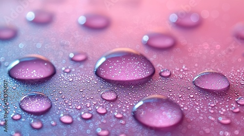 Close-up of vibrant water droplets on a colorful surface, showcasing texture and light