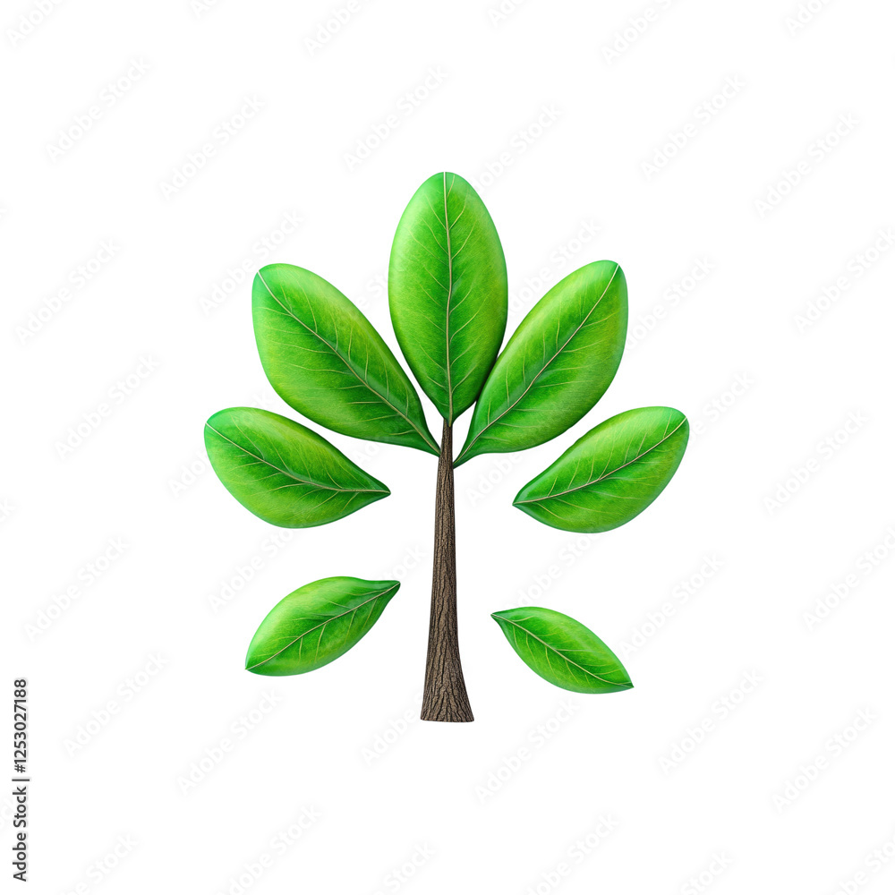 Obraz premium Stylized Green Sapling with Seven Leaves on Transparent background