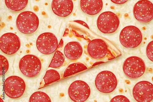 A large, tantalizing slice of pepperoni pizza with a generous amount of cheese and sauce. A classic Italian food delight.