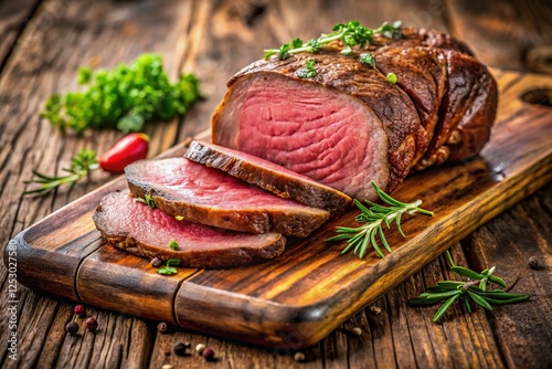Juicy Roast Beef Sliced on Rustic Wooden Cutting Board