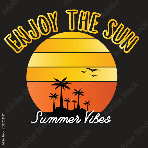 summer vacation t shirt design typography enjoy the sun with black background retro design