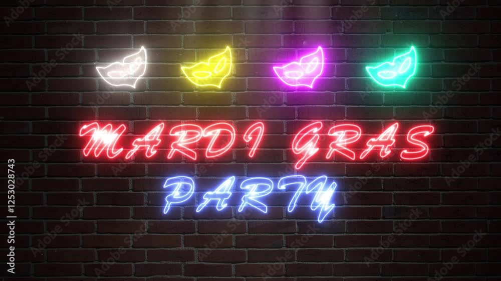 Mardi gras party neon sign on brick wall background Mardi gras party neon sign on brick wall background