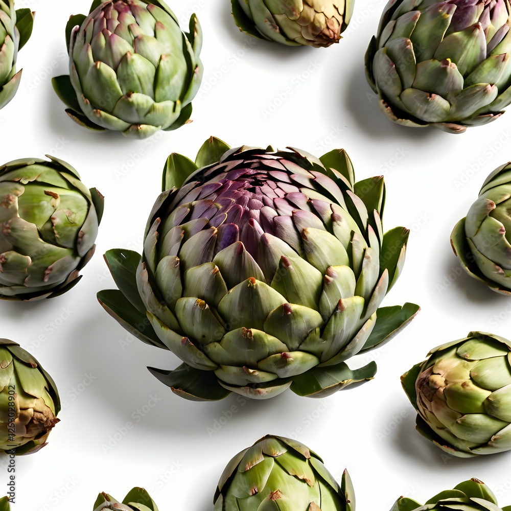 Obraz premium Nature’s green bloom fresh and nutritious Artichoke isolated on white background for culinary excellence and organic food creations