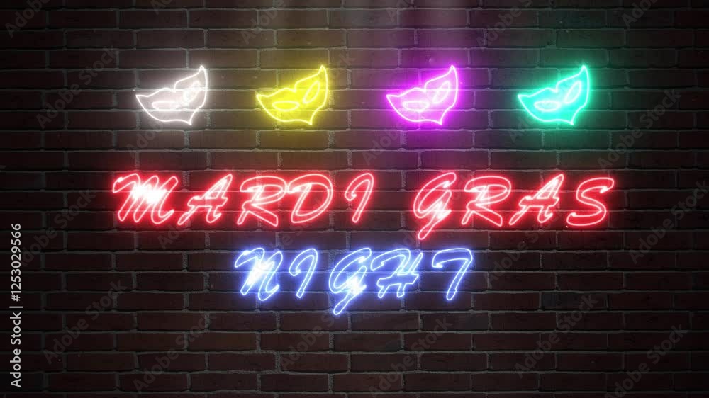 Mardi gras night neon sign on brick wall background Mardi gras night neon sign on brick wall background
