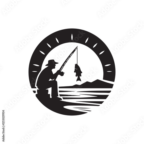 fishing silhouette vector clip art logo design