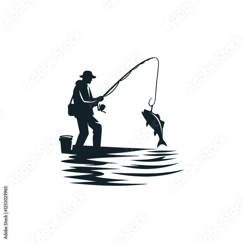 fishing silhouette vector clip art logo design