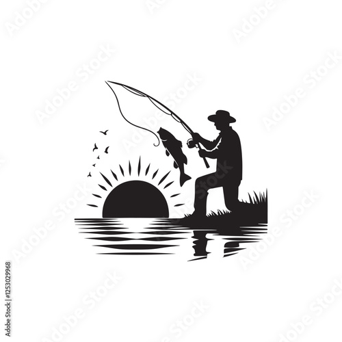 fishing silhouette vector clip art logo design
