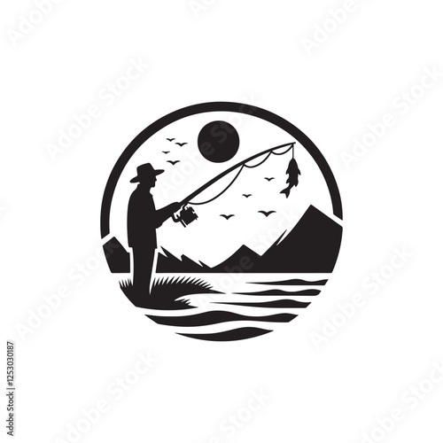 fishing silhouette vector clip art logo design