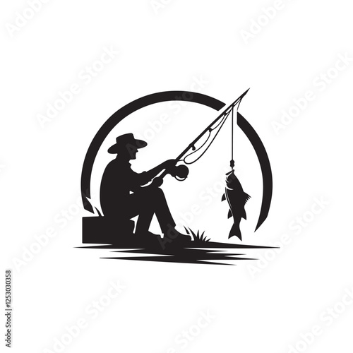 fishing silhouette vector clip art logo design