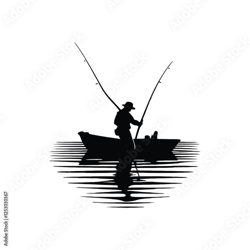 fishing silhouette vector clip art logo design