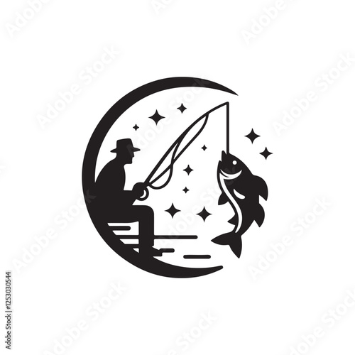 fishing silhouette vector clip art logo design