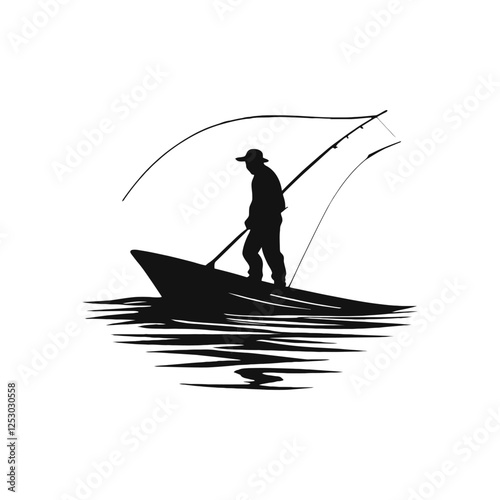 fishing silhouette vector clip art logo design