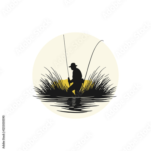 fishing silhouette vector clip art logo design