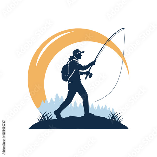 fishing silhouette vector clip art logo design