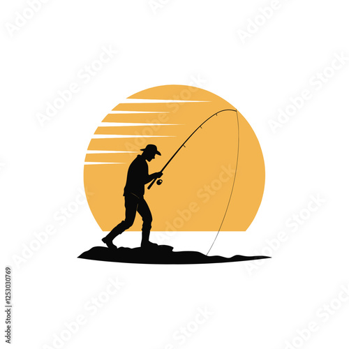 fishing silhouette vector clip art logo design