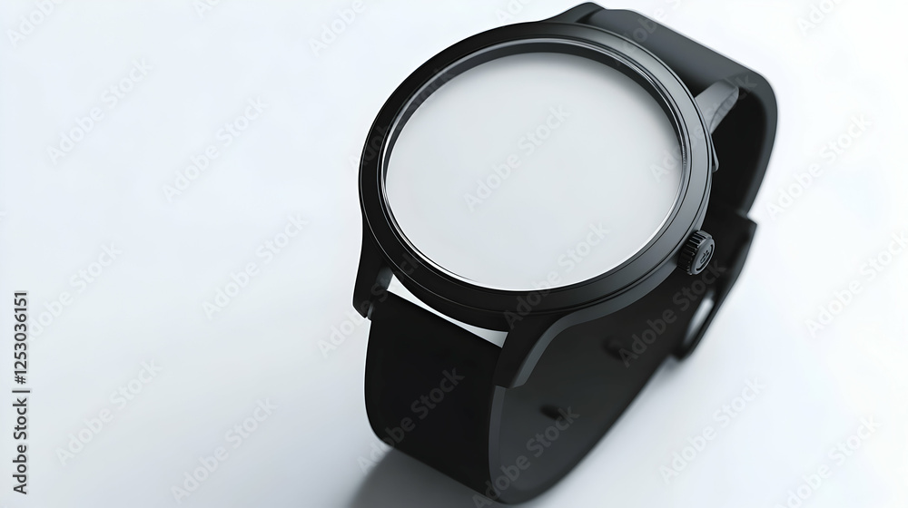 Obraz premium A close-up of a black smartwatch case with a circular frame, designed for modern smartwatches and wearable technology.