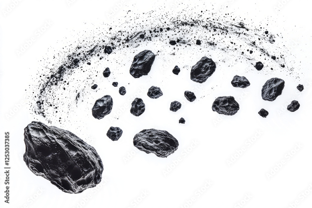 Group of asteroids, space objects on white canvas. Group of asteroids, space objects on white canvas.
