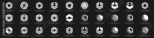 Set of minimalistic trendy shapes creative hexagon logo icon set. Stylish vector logo emblems for Your design.