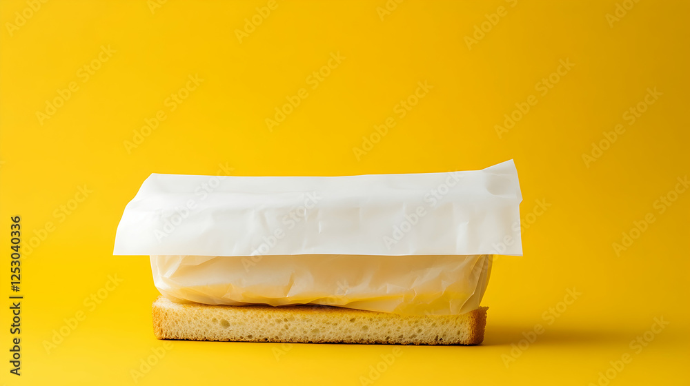A sandwich wrapped in white paper packaging, showing a soft bun inside. The wrap keeps the sandwich fresh and secure, commonly used for takeaway or delivery purposes.

