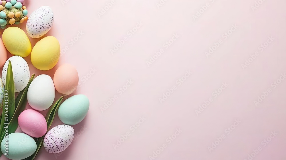 Obraz premium Pastel Easter Eggs On Pink Background