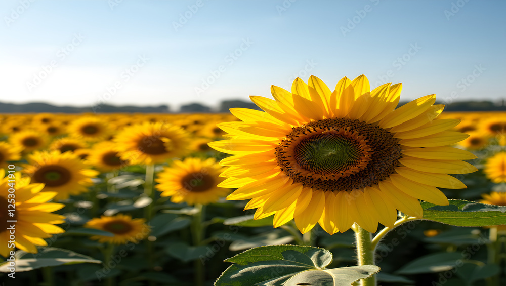 Fototapeta premium Sunflower Field: Expansive Meadow of Bright Yellow Blooms
