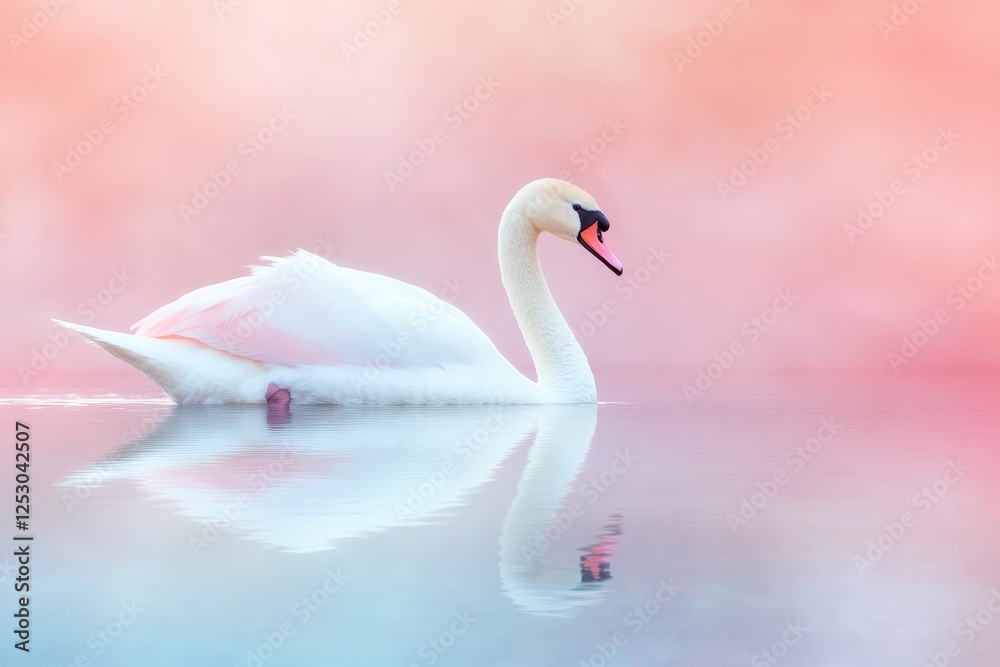Fototapeta premium Graceful swan swimming in tranquil waters nature scene soft pastel colors peaceful environment