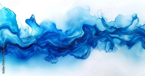 Abstract flowing blue ink painting on white background photo