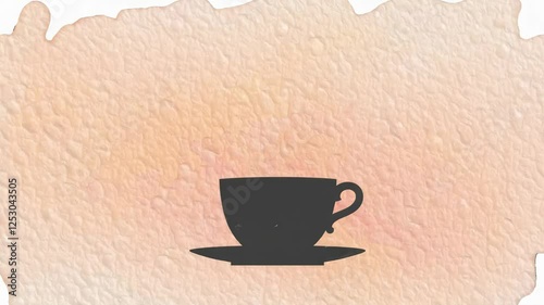 Silhouette of cup and saucer on textured pastel background