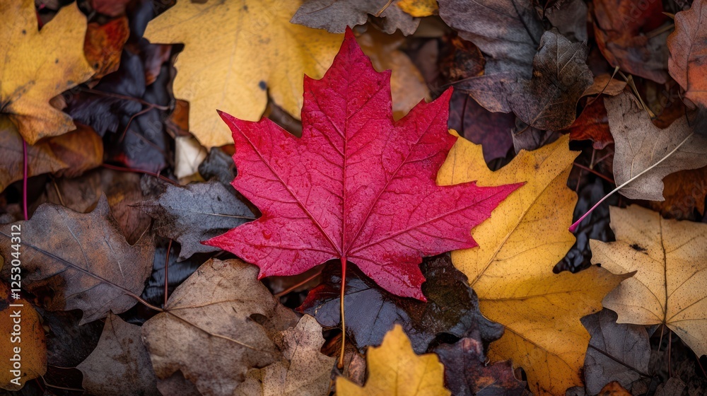 Autumn's Crimson Jewel: A Single Maple Leaf Amidst a Tapestry of Fall Colors Autumn's Crimson Jewel: A Single Maple Leaf Amidst a Tapestry of Fall Colors