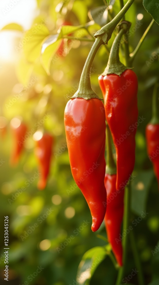 Vibrant Red Chili Peppers in the Sunlight Vibrant Red Chili Peppers in the Sunlight