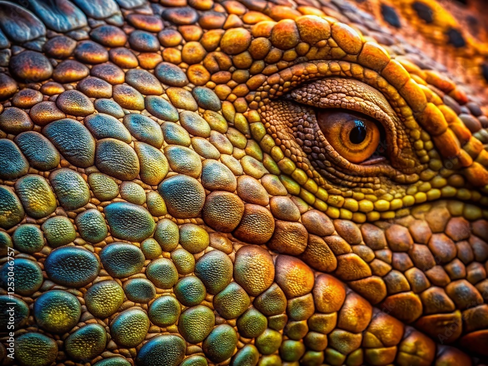 Fototapeta premium Macro Close-up of Realistic Dinosaur Skin Texture - Detailed Reptile Scales and Patterns