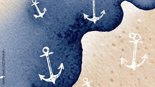 Abstract watercolor design featuring anchors floating in ocean waves