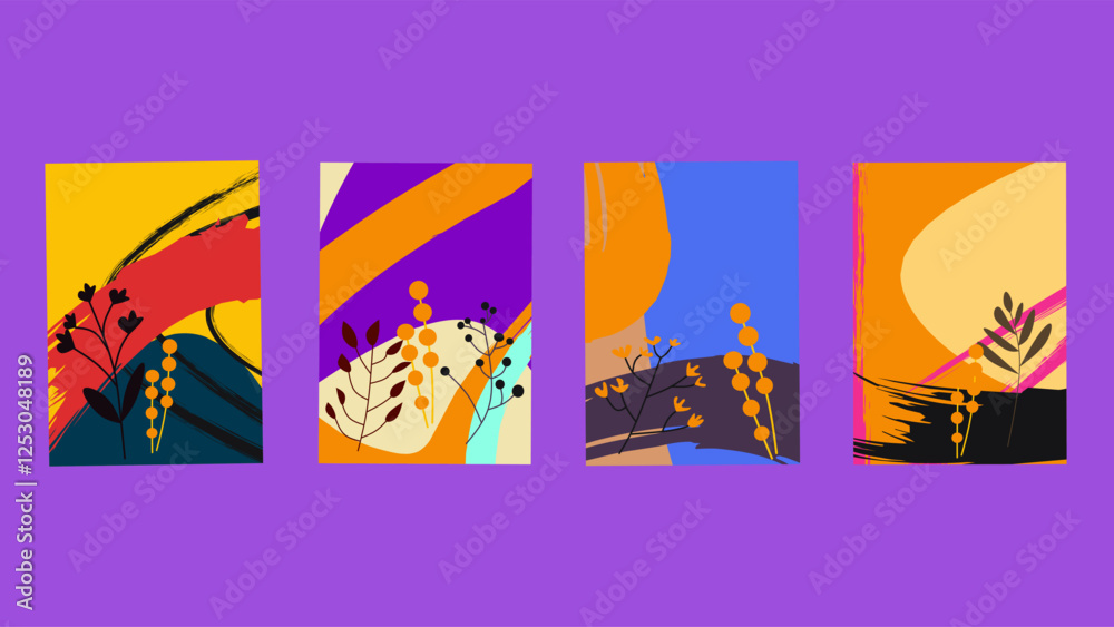 Fototapeta premium Colorful Abstract Botanical Backgrounds Modern Vibrant Nature Design Set