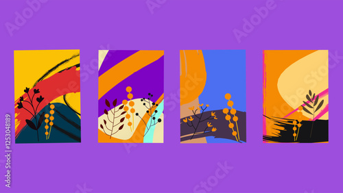 Colorful Abstract Botanical Backgrounds Modern Vibrant Nature Design Set