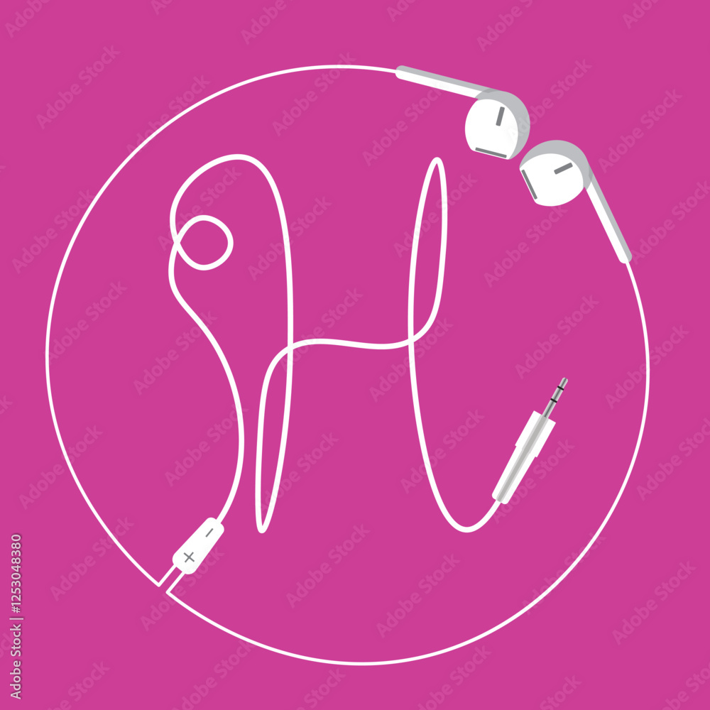 stylized letter H designed using the wire of a white earphone