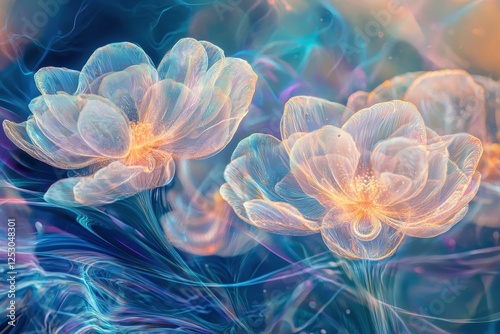 Surreal Fusion of Quantum Physics and Nature in Abstract Floral Design