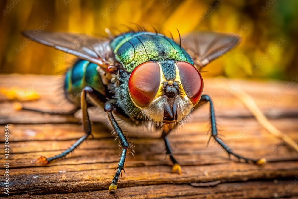 Macro Photography: House Fly on Rustic Wooden Fence Macro Photography: House Fly on Rustic Wooden Fence