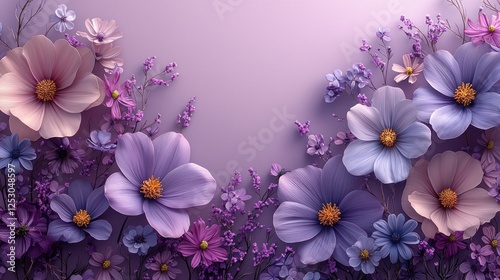Vibrant floral arrangement with purple and pastel flowers on a soft background