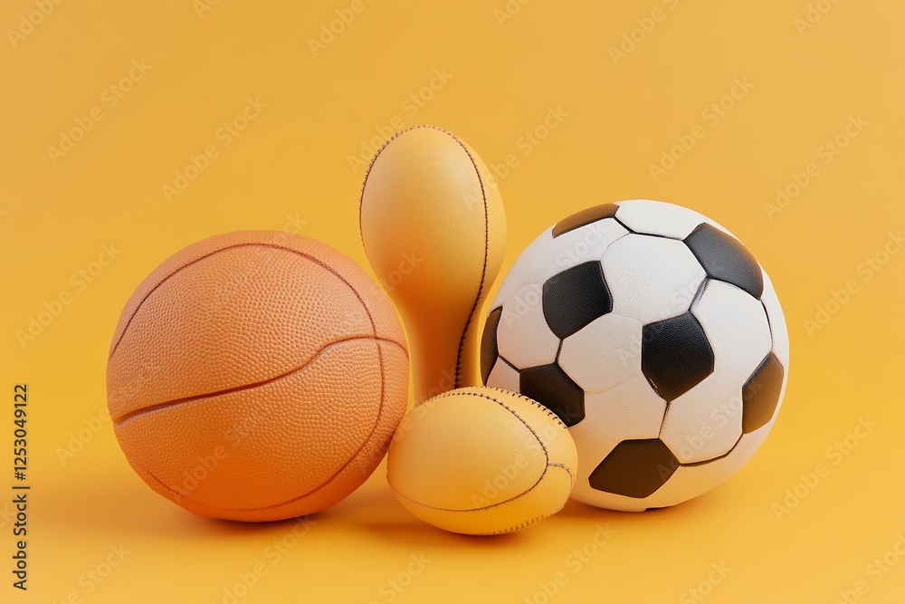 Stylized Sports Balls on Orange Background Stylized Sports Balls on Orange Background
