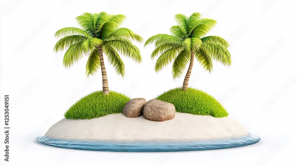 Obraz premium Stylized Tropical Island With Two Palm Trees
