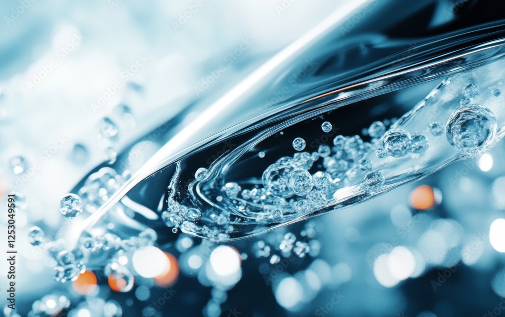 Abstract Liquid Flowing with Bubbles in a Light Blue Background Abstract Liquid Flowing with Bubbles in a Light Blue Background