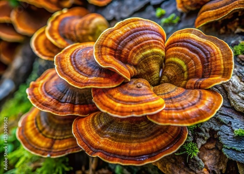 Macro Photography: Rusty Porecrust Fungus (Phellinus ferruginosus) in Finland - Detailed Texture and Spores photo