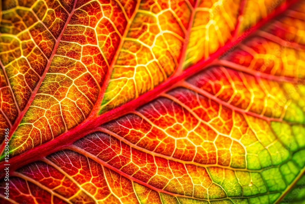 Obraz premium Macro Photography: Watercolor Leaf, Yellow Stem, Red Veins - Vibrant Autumn Foliage Detail