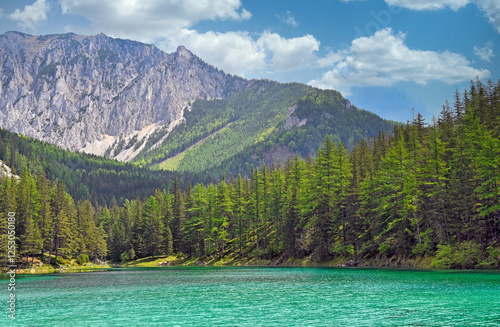 The Green Lake and mountains in Styria landscape, Austria, spring season photo