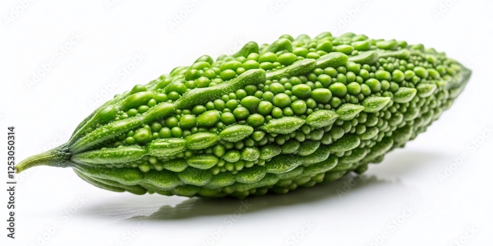 Macro Photo of Small Bitter Gourd, Isolated on Plain Background, Studio Lighting, Aerial View Macro Photo of Small Bitter Gourd, Isolated on Plain Background, Studio Lighting, Aerial View