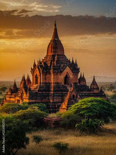Bagan temples at sunset.