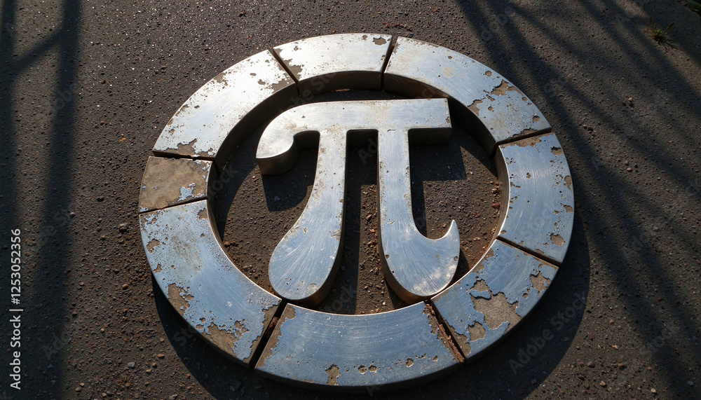 Abstract metallic pi symbol on pavement, representation of infinity Abstract metallic pi symbol on pavement, representation of infinity