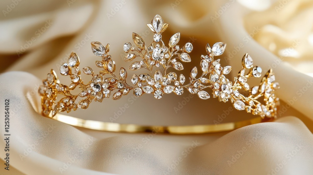 Elegant Gold Tiara Adorned With Sparkling Crystals Elegant Gold Tiara Adorned With Sparkling Crystals
